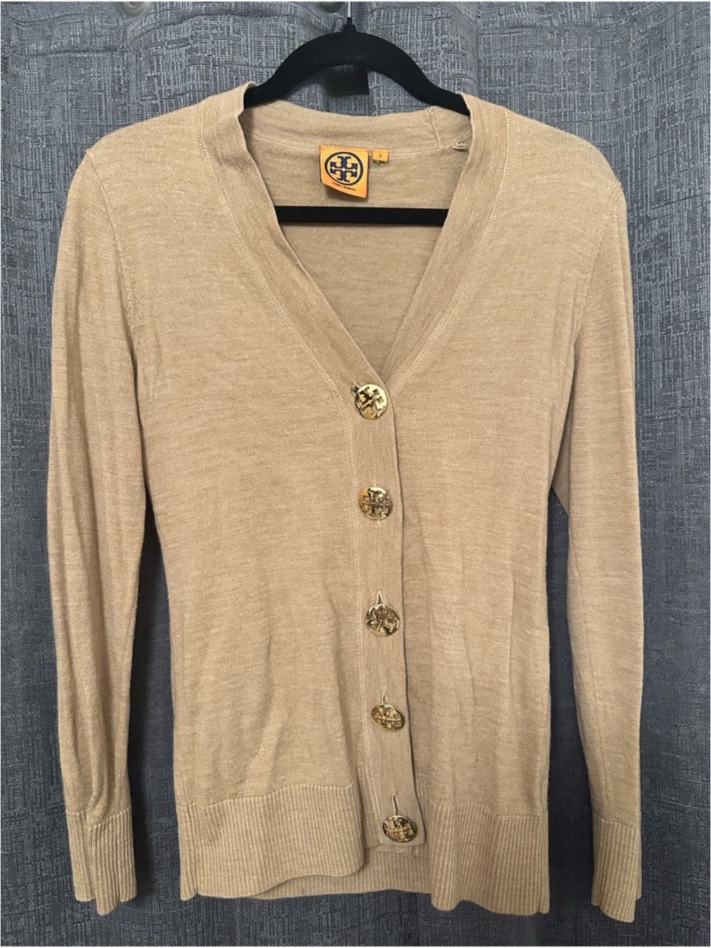 Tory Burch Beige Button-Front V-Neck Cardigan